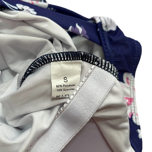 Women’s One Piece Swimsuit, Navy Color with Flower Print, Size S (2-4) - Picture 4 of 5